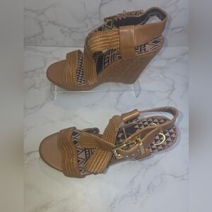 Jessica Simpson Tan Woven Slingback Wedge Sandals
